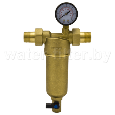 Сеточный фильтр Гейзер Бастион 122 3/4" для горячей воды, с манометром (d60)